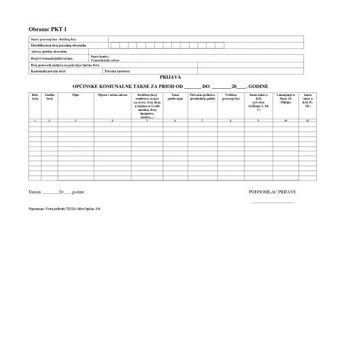 Document preview: Važnost prijave komunalne takse u općini Ustikolina — Porezi i fiskalnost (CERFA n°PKT-BPK)