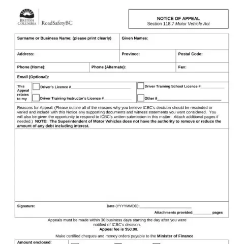 Document preview: Understanding the Notice of Appeal Form for Motor Vehicle Decisions — Vehicle & driving (MV10001)