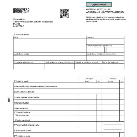 Document preview: Asunto- ja kiinteistöyhteisön veroilmoituksen täyttäminen — Verot & verotus (CERFA n°Vero 3059)