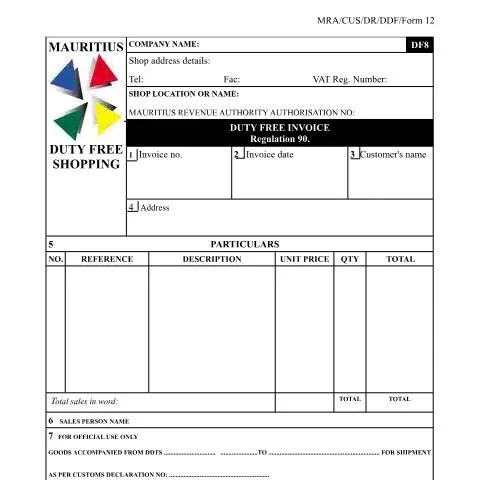 Document preview: Navigating the DF8 Duty Free Invoice for Travelers — Government & admin (DF8Duty3INVOICE)