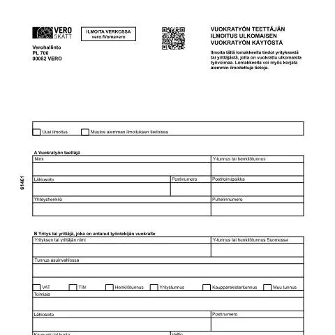 Document preview: Ulkomaisen vuokratyön ilmoittaminen Suomessa — Hallinnolliset asiat (CERFA n°Vero 6146)
