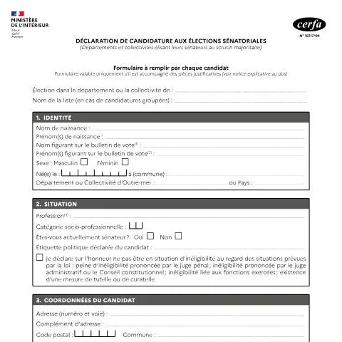 Aperçu du document Formulaire 15217*03 : candidature sénatoriale scrutin majoritaire — Démarches administratives (CERFA n°15217*03)