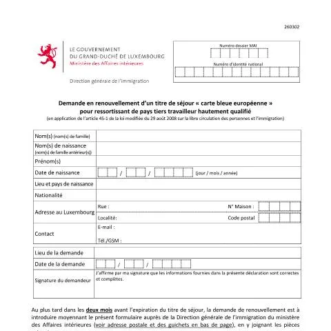 Aperçu du document Guide du renouvellement de la carte bleue européenne pour travailleurs — Emploi & travail (CERFA n°renouvellement-titre-shq)