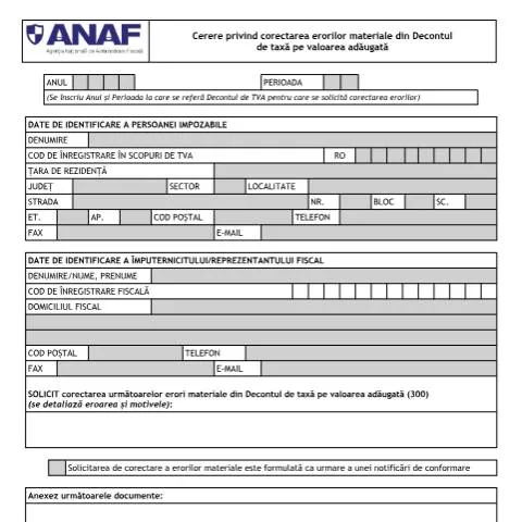 Document preview: Corectarea erorilor materiale în Decontul de TVA — Impozite & fiscalitate (CERFA n°Anexa1_1_OPANAF_3604_2015)