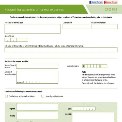 Document preview: Navigating Funeral Expenses with Court Funds — Government & admin (CFO FE1)