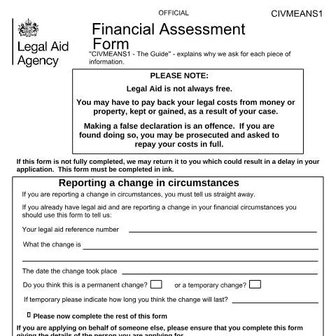 Document preview: How to Complete Your CIV MEANS 1 Financial Assessment for Legal Aid — Legal & justice