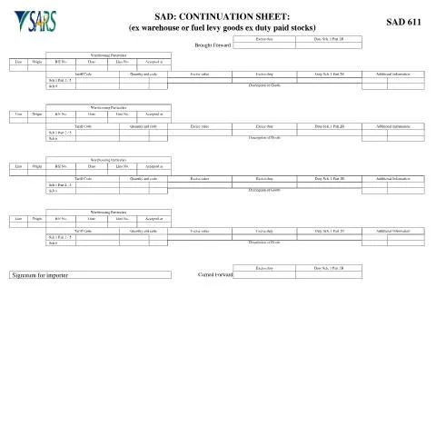 Document preview: Understanding the SAD 611 Continuation Sheet for Ex Warehouse Goods — Government & admin (CERFA n°SAD 611)