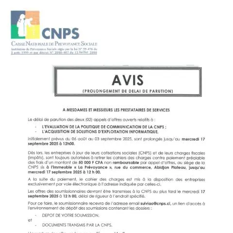 Aperçu du document Comprendre le Prolongement d'Appel d'Offre de la CNPS — Démarches administratives