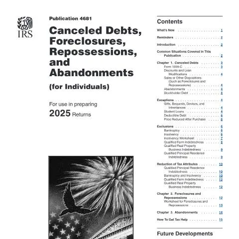 Document preview: Understanding Canceled Debts and Foreclosures with IRS Publication — Taxes (CERFA n°PUB-4681)