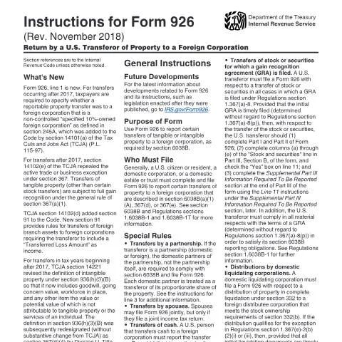 Document preview: Understanding IRS Instructions i926 for Property Transfers — Taxes (CERFA n°INST-926)