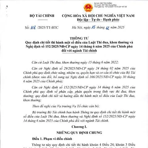 Document preview: Thông tư 118/2025/TT-BTC: Những Điều Cần Biết Về Thi Đua, Khen Thưởng — Thuế & tài chính (CERFA n°118/2025/TT-BTC)