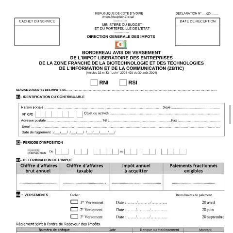 Aperçu du document L'Essentiel du Bordereau Avis de Versement pour les Entreprises ZBTIC — Impôts & fiscalité