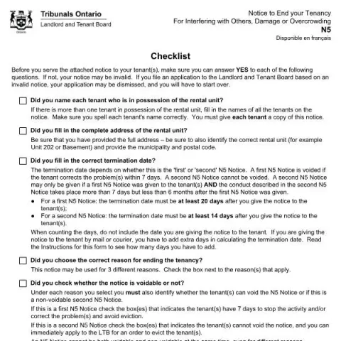 Document preview: Understanding the Notice to End Your Tenancy for Interfering (English / French) — Housing (N5)