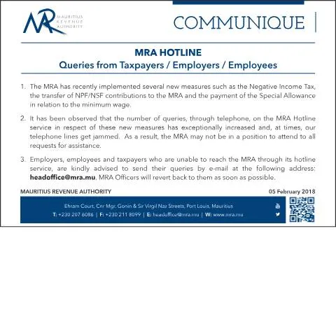 Document preview: Understanding the MRA Hotline for Tax Queries — Government & admin (NPFNSFQueries)