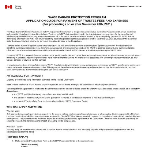 Document preview: Understanding the WEPP Application Guide for Trustee Fees — Work & employment (CERFA n°SC-EMP5686)