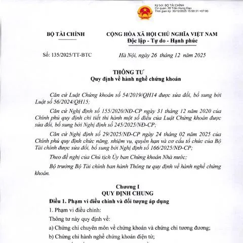 Document preview: Tìm hiểu Thông tư 135/2025/TT-BTC về chứng khoán — Thuế & tài chính (CERFA n°135/2025/TT-BTC)