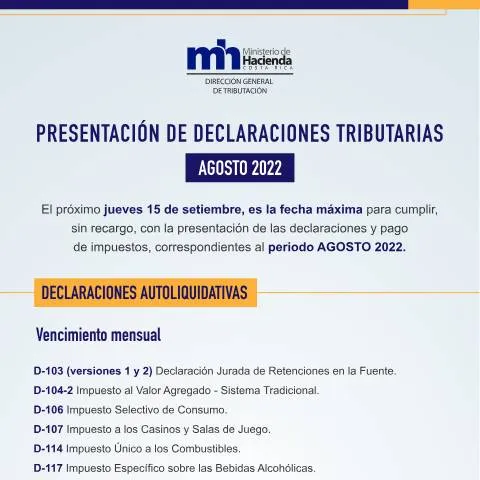Vista previa del documento Importancia de la Presentación de Declaraciones Tributarias en Agosto — Impuestos (CERFA n°PresentacionDeclaracionesTributariasAgosto2022)
