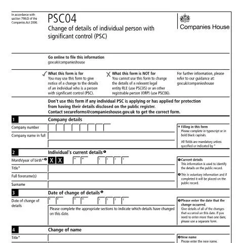 Document preview: How to Update Individual PSC Details Using Form PSC04 — Business