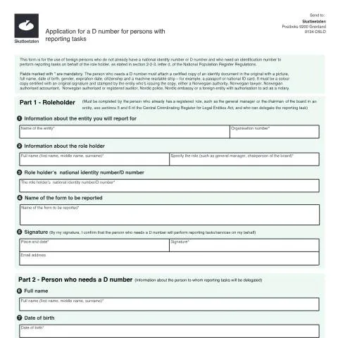 Document preview: D-nummer: Viktig identifikasjon for rapportering i Norge — Skatt & avgifter (CERFA n°RF-1562)