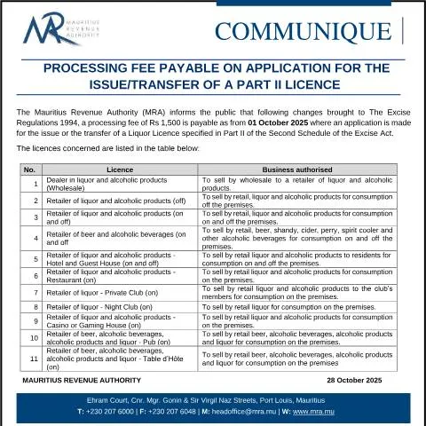 Document preview: Understanding the Rs 1,500 Processing Fee for Liquor Licences — Government & admin (CERFA n°Communique281025)