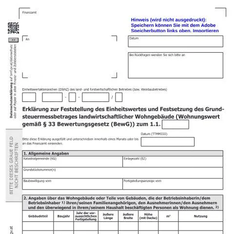Dokumentvorschau: Wichtige Informationen zur Einheitswertfeststellung für — Steuern (CERFA n°LuF9-WW)