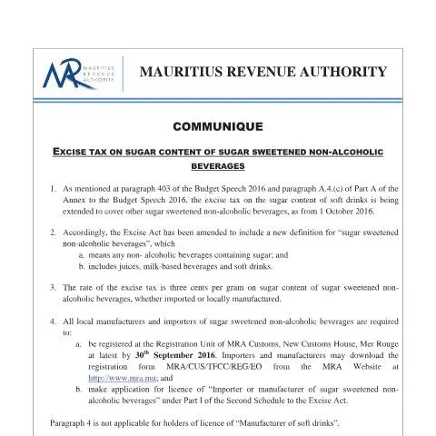 Document preview: Understanding Mauritius' Excise Tax on Sugar-Sweetened Beverages — Government & admin (ExciseTaxSugar)