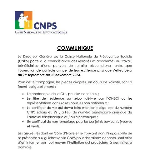 Aperçu du document Opération de Contrôle des Retraités et Rentiers en 2023 — Démarches administratives