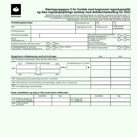 Document preview: Guide til innlevering av Næringsoppgave 5 (RF-1368) — Skatt & avgifter (CERFA n°RF-1368)