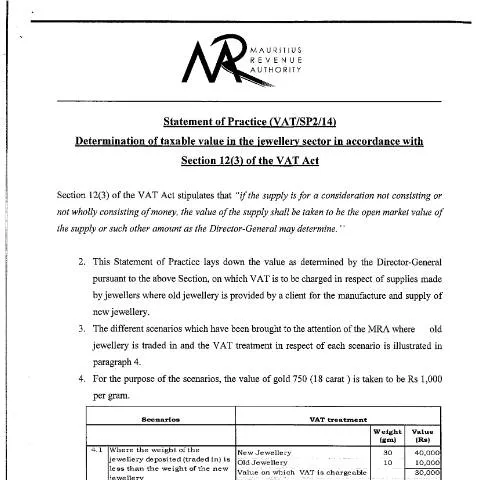 Document preview: The Importance of Official Documents in Mauritius' Jewellery Trade — Government & admin (jewellerysector180116)