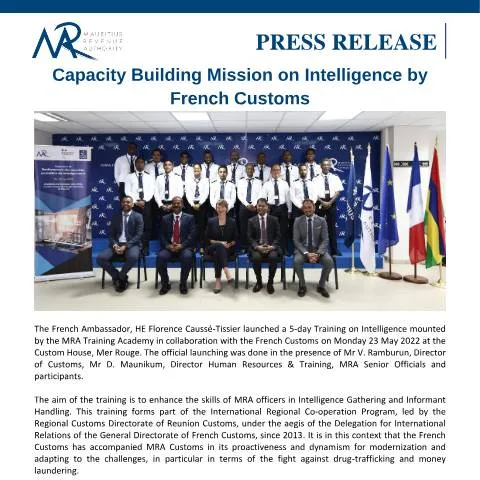 Document preview: Strengthening Customs Intelligence in Mauritius with French Expertise — Government & admin (PressRelease270522)