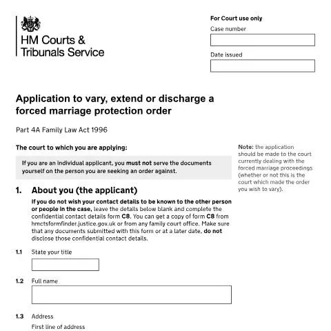 Document preview: How to Apply for Changes to Forced Marriage Protection Orders — Legal & justice