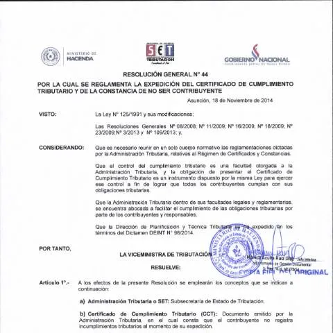 Vista previa del documento Cómo obtener el Certificado de Cumplimiento Tributario en Paraguay — Impuestos