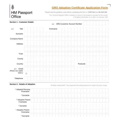 Document preview: GRO Adoption Certificate Application Guide — Civil status & identity