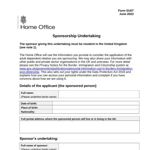 Document preview: Form SU07: Understanding Your Legal Sponsorship Obligations — Immigration & visas