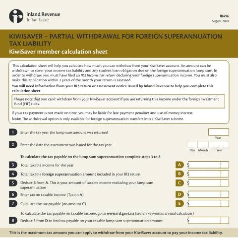 Document preview: Mastering KiwiSaver Withdrawals: The IR496 Calculation Sheet Explained — Taxes (CERFA n°IR496)