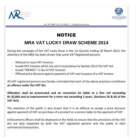 Document preview: Understanding the VAT Lucky Draw Scheme by MRA — Government & admin (VLDSNotice)