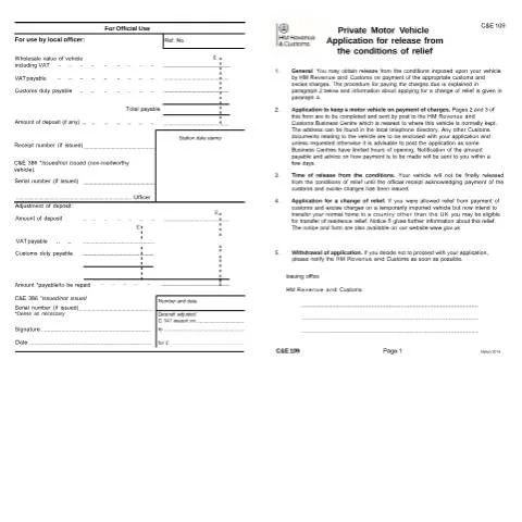 Document preview: Understanding C&E 109: Your Guide to Vehicle Ownership Relief — Vehicle & driving