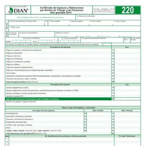 Vista previa del documento Certificado de ingresos y retenciones 2018 en Colombia — Impuestos (CERFA n°F220-2019)