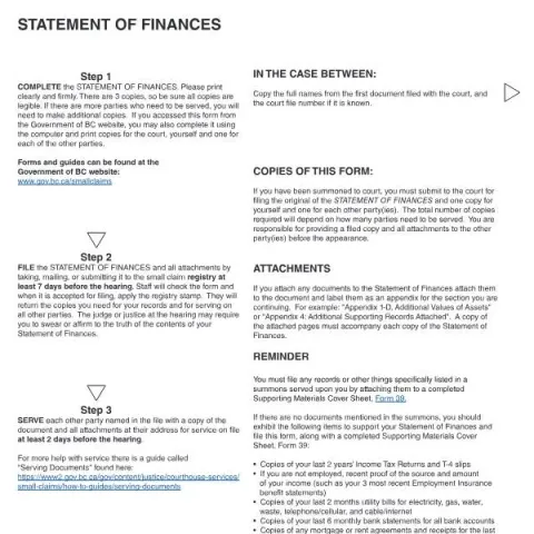 Document preview: Understanding the Statement of Finances in Small Claims Court — Legal & justice (SCL 024)