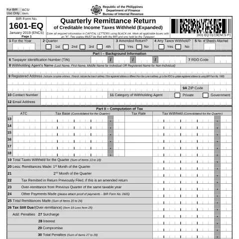 Document preview: Understanding BIR Form No. 1601-EQ for Tax Compliance — Government & admin (CERFA n°1601-EQ)
