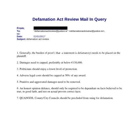 Document preview: Ireland's Defamation Act 2009 Review: Public Consultation — Legal & justice