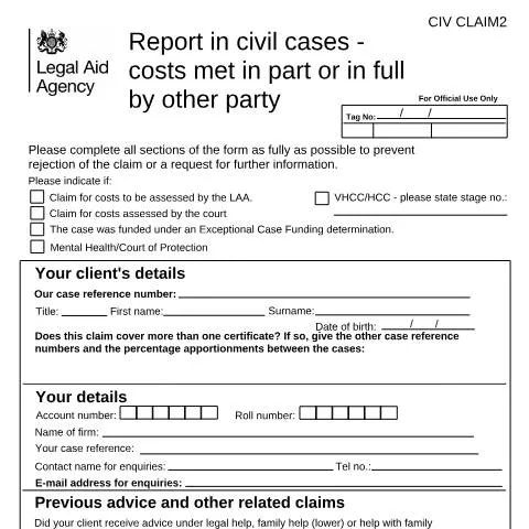 Document preview: Understanding the CIV CLAIM2 Form for Legal Aid Cases — Legal & justice