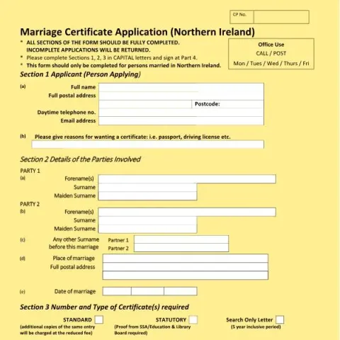 Document preview: Marriage Certificate Application in Northern Ireland — Civil status & identity (GRO42)
