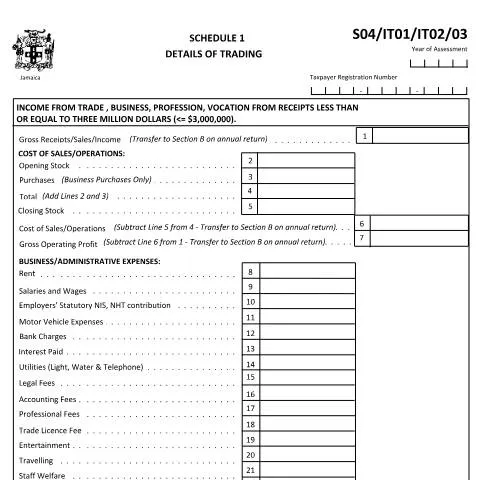 Document preview: Understanding Income Tax Schedule 1 in Jamaica — Taxes (CERFA n°sch1)