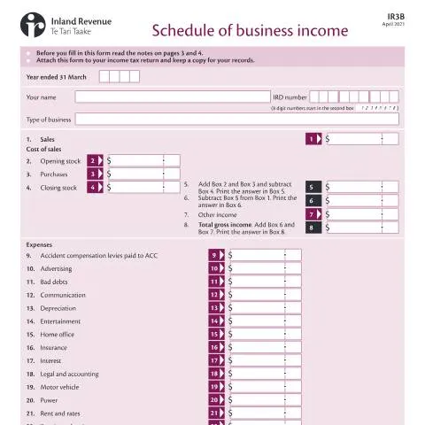 Document preview: Mastering the IR3B Schedule of Business Income in New Zealand — Taxes (CERFA n°IR3B)