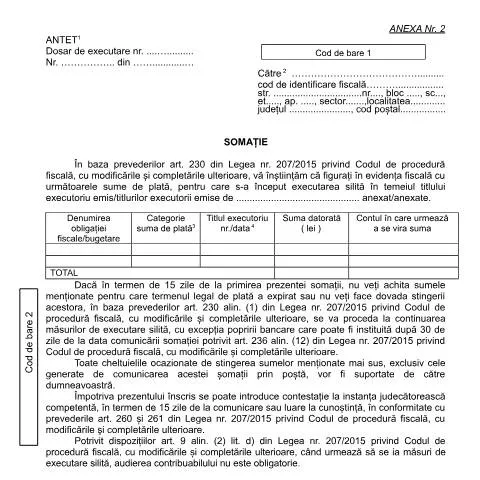 Document preview: Somația OPANAF 967/2017: Rolul său în executarea silită — Formalități administrative (CERFA n°A2_OPANAF_967_2017)