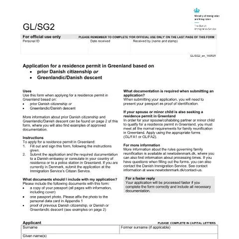 Document preview: Opholdstilladelse i Grønland: Hvad du skal vide om GL/SG2 — Immigration & visa