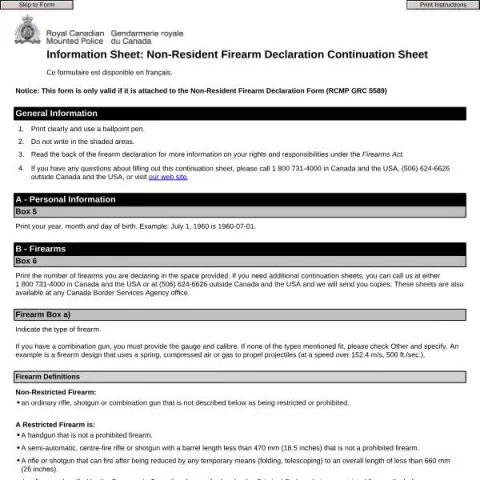 Document preview: Understanding the Non-Resident Firearm Declaration Continuation Sheet — Legal & justice (5590e)