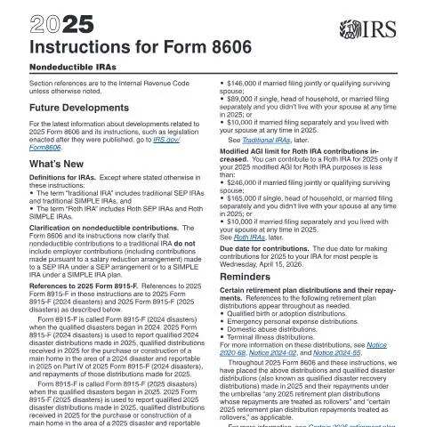 Document preview: Navigate IRS Form 8606 for IRA Contributions and Distributions — Taxes (CERFA n°INST-8606)