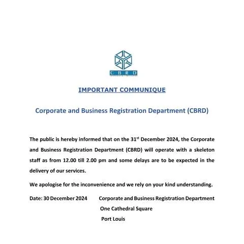 Document preview: Upcoming Operational Changes in Mauritius Corporate Registration — Government & admin (IMPORTANT-COMMUNIQUE-31st-December-2024)